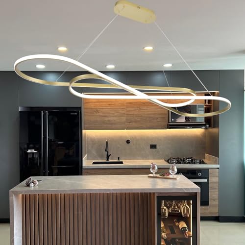 Modern Gold LED Dining Pendant Chandelier - color: Painted Gold, size: 59.06in