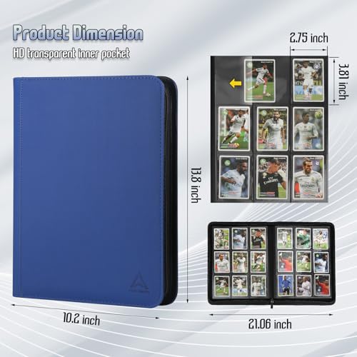 9 Pocket Card Binder - 540 Capacity with Zip Closure Premium, Double-Sided,Sturdy & Sleek PU Leather Protector for MTG, TCG, Sport & Collectible Cards (Dark blue) - color: Dark blue