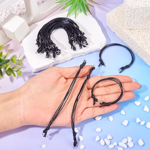 20Pcs Black Adjustable Braided Cord Colorful Waxed Thread Half Finished Bracelet with Jump Rings for Wrist DIY Women Jewelry Making Friendship Fashion Bangle Accessory - color: Black