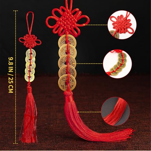 Feng Shui Good Luck Charms, Red Knot Wall Hanging for Car,House,Office, Backpack, Key Chain, Wealth and Success Five Emperor Money(5coins) - 2pcs - color: Chinese Knot Five Emperor Coins Ornament 2pcs