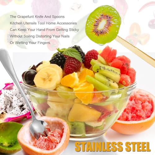 Grapefruit Spoon Serrated Edge Grapefruit Knife Stainless Steel Grapefruit Utensil Tool Dessert Spoons for Citrus Lemon Kiwi Salads Melon Lime Pitaya Apple Fruit Puree (3 PCS)