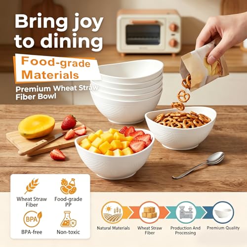 Soup Bowls Sets of 6, Unbreakable Wheat Straw Bowls 26oz - White - color: White, size: 26 oz (6 PCS)