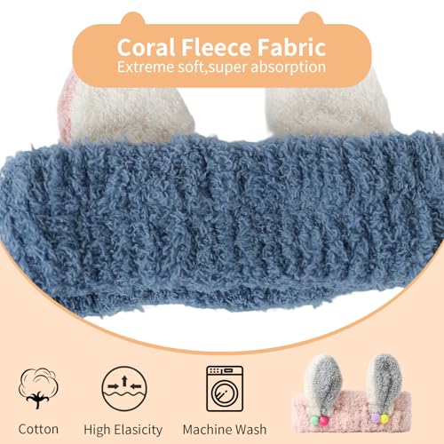 PERFECTSIGHT Kawaii Headband for Spa, Makeup, Washing Face, Party - 2 Pack Cute Hair Band for Shower Beauty Skincare, Soft Facial Headbands for Girls and Women (Pink+Blue Rabbit Ear) - color: Pink+Blue Rabbit Ear