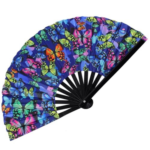 Large UV Glow Rave Fan Bamboo Folding Fan, Festival Folding Hand Fan Clack Folding Fan Chinese Japanese Folding Fan for Halloween, Music Festival, Club, Dance, Party, Drag Queen(Butterfly) - color: Butterfly