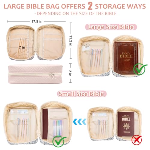 Bible Cover Case For Women,Large Bible Bag with Study Supplies,Pink Quilted Bible Carrying Case for Girls,Portable Bible Case with Highlighter, Pens,Tabs,Bible Study Gifts for Women - size: Style D