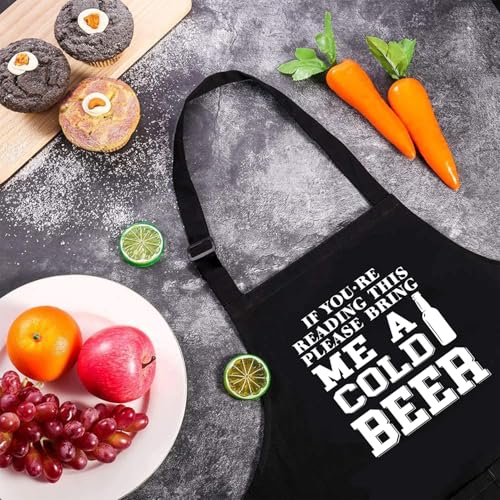 Rosoz Funny BBQ Black Chef Aprons for Men Adjustable Kitchen Cooking Aprons - color: If You.re Reading This Please Bring