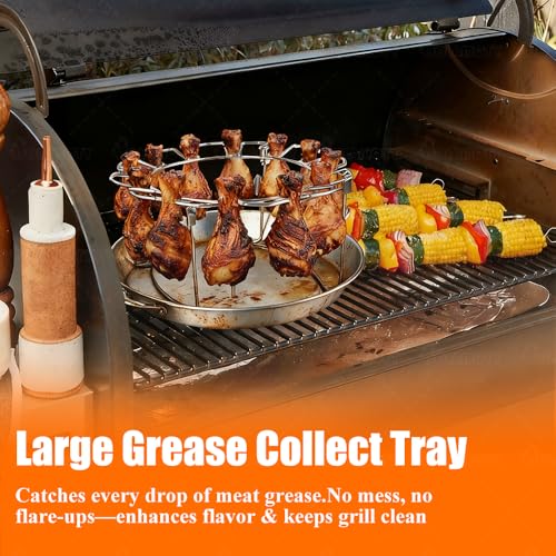 Vertical Skewer Gyro Spit Pan with Chicken Leg Rack for Grill, 13 Inch Stainless Steel-Shawarma Stand for Oven, Al Pastor Skewer with 8-12 Inch Sticks, for Tacos, Chicken Drumstick, Brazilian - size: 13" Pan With Chicken Leg Rack