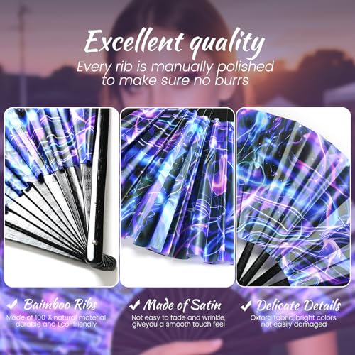 SYNTECSO Folding Hand Fan for Rave, UV Glow Clack Fan - color: Light Wave