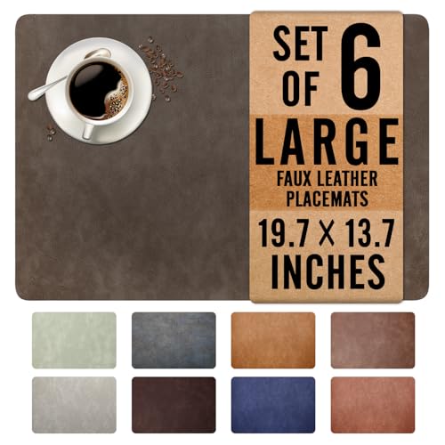 UnivoColors Washed Cowhide Pattern Faux Leather Big Size Placemats Set of 6, Waterproof Easy to Clean Anti-Slip PU Table Mats for Party Decoration19.7″×13.6″,Black Brown Retro Cowhide Pattern - color: Black Brown