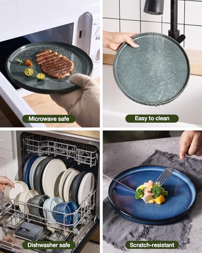 Famiware Star Stoneware Dinnerware Sets for 8, Reactive Glaze Plates, Bowls - color: Deep Forest