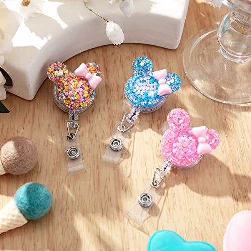 Glittery Badge Reels Retractable ID Holder with Mouse-Shaped Design 3 Pack - color: Cartoon Mouse