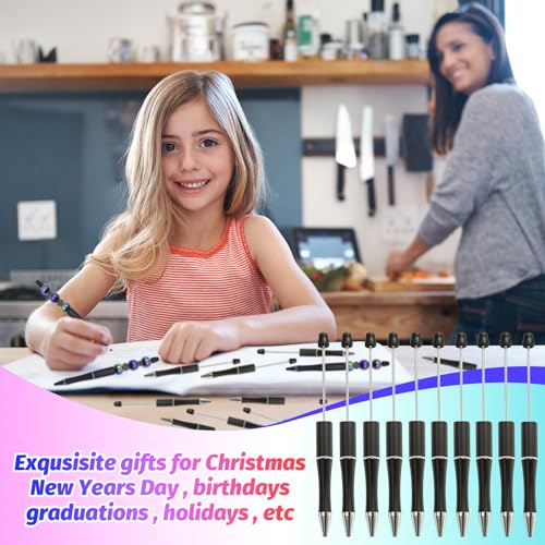 300 Pieces DIY Beadable Pen Kit – 100 Plastic Ballpoint Pens with Refills & Bags – School Supplies, Office Accessories & Decorative Items for Students & Teachers (Black) - color: Black color, size: 100