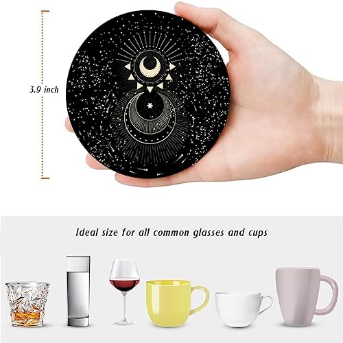 Coasters for Drinks, Set of 6, Ceramic Stone Moon Zodiac - color: Sun Moon