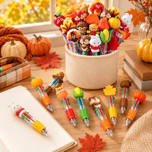 48PCS Thanksgiving Fun Pens Cute Autumn 4-in-1 Multicolor Gift Pens Bulk - style: Thanksgiving-48pcs