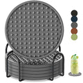 Coasters for Drinks 6 Pack Drinking Coasters with Holder,Heat Resistant Silicone Cup Mat Tabletop Protection,Non-Slip Rubber Coaster for Kinds of Cups (Grey) - color: Gray