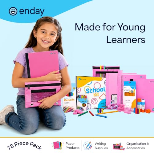 Enday Back to School Supplies for Kids, School Supply Grades K-5 - color: Pink, size: 1 Kit