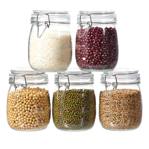 5 Pack 25oz Food Storage Jars with Airtight Lids, Preserving Seal Wire Clip Fastening Glass Containers, Canisters for Kitchen Organization, Flour, Cereal, Pasta, Sugar, Beans, Pickling Jars(25 Oz*5) - size: 25 Oz*5