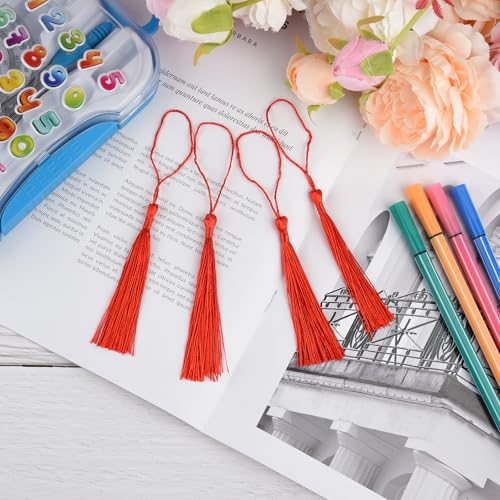 100 Pcs Bookmark Tassels Bulk Red Soft Craft Silky Handmade Mini Tassels for Jewelry Making with Loops for DIY Craft Accessory Dress Decoration - color: Red