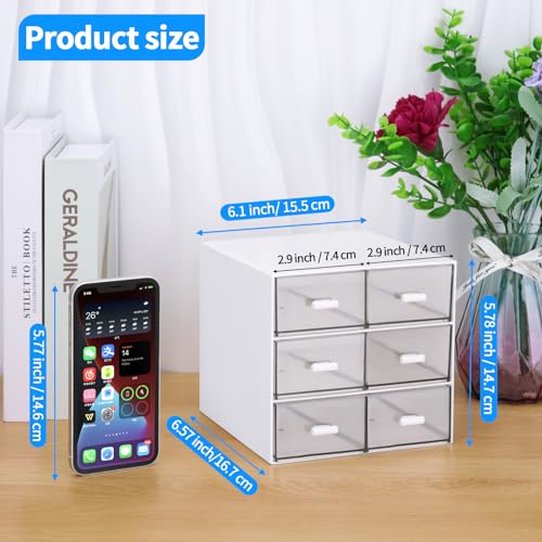 Desk Organizer with 5 Drawers, Rectangular Office Stationery Supplies Desktop Drawers, Plastic Makeup Storage, Suitable for Office, School, Home (White & 6 Drawers) - color: White & 6 Drawers