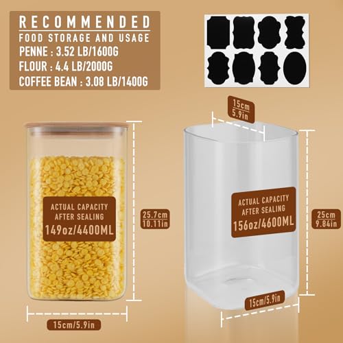 D2scrma 149oz/4.6Qt/4400ml Square Glass Storage Containers with Lids 2-Pack - size: 149oz*2