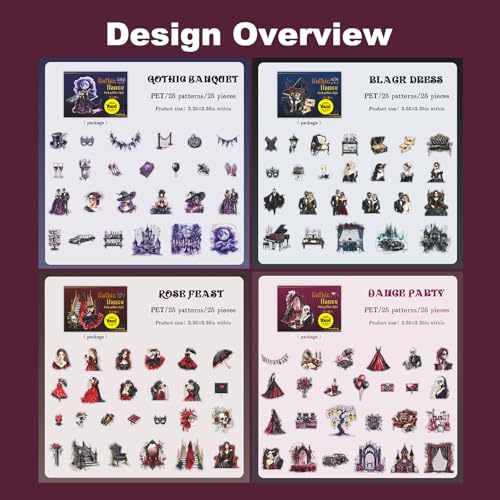 100 Pcs Victorian Gothic Stickers for Scrapbooking - color: Gothic Soiree