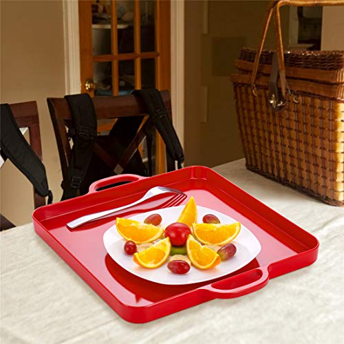 Square Serving Trays with Handles Melamine Red 12.5x12.5 Inch Spill Proof Kitchen Eating Trays Set of 2 for Cafeteria Cafe Food Appeizer Dessert Snack Dinner Lunch Breakfast,TR17-02 - color: Red