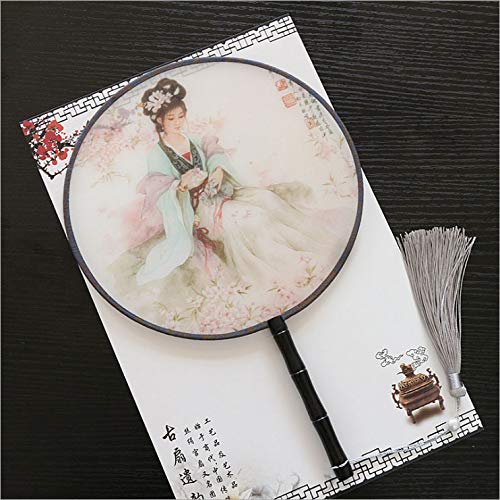 Seres Classic Round Fan,Wood Fan Rib&Semi-Transparent Silk Cloth,10+ Optional Patterns,Diameter 8.3in,团扇 (10.Princess) - color: 10.princess