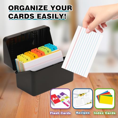 H4D 3x5 Index Card Holder with 100 Index Cards and 25 Dividers, Black - color: Black, size: 3"x5"