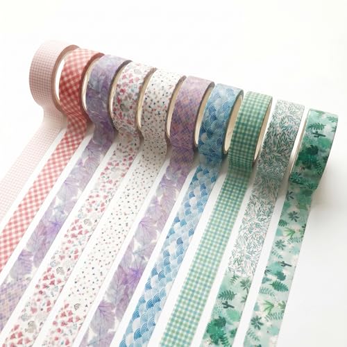 10 Pcs Vintage Washi Tape Set, 1.5 cm × 5 m Decorative Adhesive Tape Rolls, Multi Pattern Decorative Washi Tape for Scrapbooking, Journaling, Art Crafts, Planner, Gift Wrapping & DIY Decorations