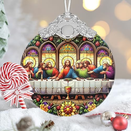 Last Supper Christmas Ornaments, 3" Stained Glass Christmas Decor, Christmas Tree Ornaments, Christmas Tree Decorations, Gift for Religious Believers, Perfect for Holiday Party, Tree, Home Decor - color: Last Supper