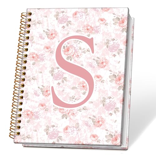 Pink Floral Personalized Initial Letter S Notebook Journal, Custom Gifts, Personalized Monogrammed Gifts for Women, Cute Custom Hardcover Spiral Notebook for School,5.5 x 8.3 - color: 00-coquette Floral(s)