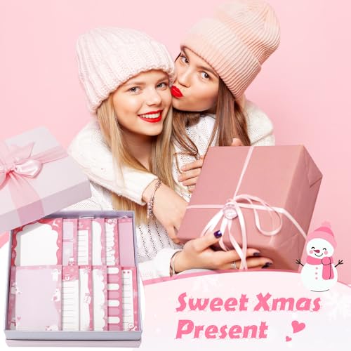 Chiisong 12 Pcs Christmas Sticky Notes Pink Christmas Notepad Santa Snowflake Snowman Self Adhesive Memo Pads Xmas Gift Cute Decorative Notepad Winter Party Favor for Office Winter Holiday Gift - style: Pink Christmas