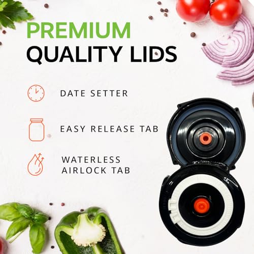 Home Fermentation Kit With 4 Wide Mouth Fermenting Lids With Airlocks, Oxygen Extraction Pump, Ideal For Sauerkraut, Kimchi, Pickles & Fermented Vegetable - color: black