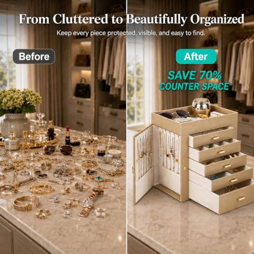 BOOVO Large Jewelry Boxes For Women (Gold, 6 Layer) - color: Gold, size: 6 Layer