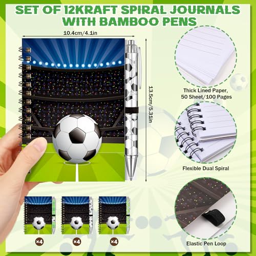Resurhang 24 Pcs 12 Sets Soccer Party Favors Birthday Supplies School Stationery Bulk 5.5 x 4.3'' Soccer Spiral Notebook Ballpoint Pens for Coaching Supplies Coach Gift Team Party Players Sports Lover - style: Soccer Style