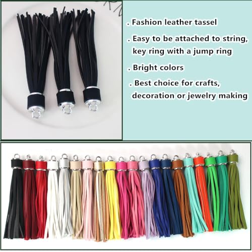 4.3'' Black Leather Tassels 12Pcs with Silver Caps - color: Black