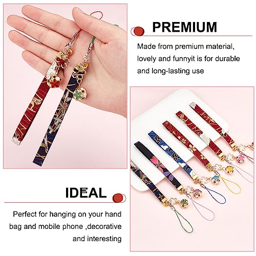 OLYCRAFT 12 Pcs 6-Color Sakura Keychain Pendants Japanese Enamel Flower Keychains Bell Buckle Keyring with Flower Maneki Neko Key Ring Charms for Hanbag Backpack Phone Funny Gifts 7.4 Inch
