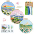 RidaaFri Embroidery Kit for Beginners, 3PC Floral Mount Sunshine Patterns