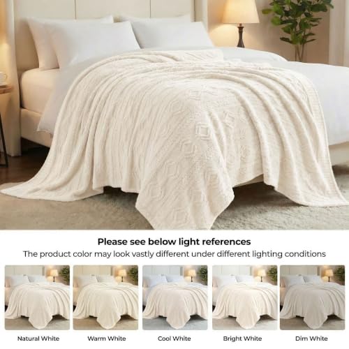 SUPERIOR Fleece Boho Jacquard Blanket, Decorative Blankets for Bedroom, Sofa, Fuzzy, Plush, Fluffy, Soft, Cute Room Decor, Beautiful Cover, Comfort Essentials, Arctic Collection, Throw XL, Ivory - color: Ivory, size: Throw XL