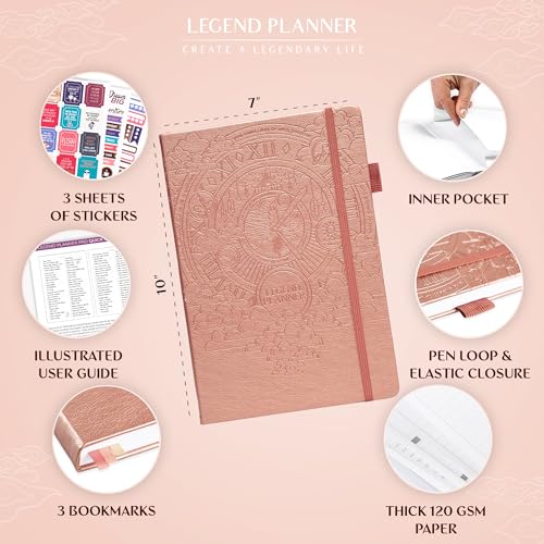 Legend Planner PRO Weekly & Monthly, Large Undated, 7”x10”, Rose Gold - color: Rose Gold, Debossed