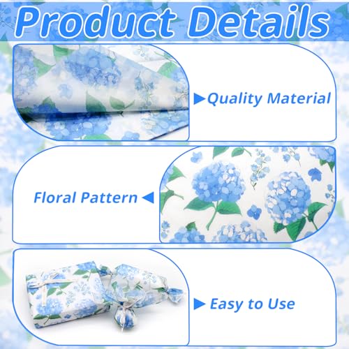Benvo Floral Tissue Paper 20x29 Inch - 20 Sheets Decoupage Craft Paper for Gift Wrapping, Flower DIY Art Projects, Spring Wedding, Birthday & Baby Shower Decorations(Style K) - color: Blue Hydrangea