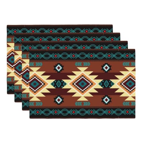 Southwetsern Placemats Rectangle Linen Table Placemet Set of 4 - color: Teal Brown, size: Set of 4