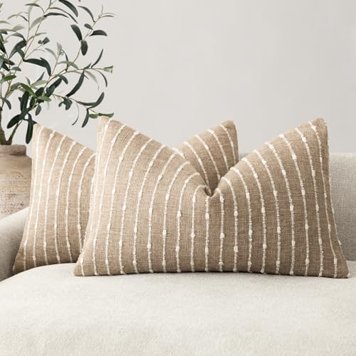 Foindtower Boho Striped Boucle Lumbar Throw Pillow Covers 12x20 Inch Camel - color: Camel, size: 20" x 12" (Pack of 2)