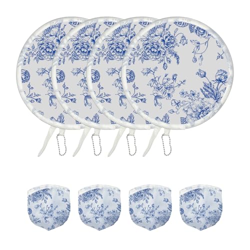 4 Styles Flower Round Foldable Hand Fan Japanese Foldable Fan Style Handheld Compact Cooling Fans,Round Folding Fan for Outdoor Games,Xmas Decoration,Festival,Party Favors,Travel,Events - color: Blue flowers