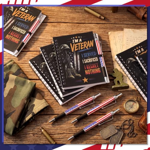 Resurhang 12 Sets Veteran Notebook Gifts 5.5 x 4.3'' Veterans Day Spiral Notebook American Flag Ballpoint Pens for 250th Anniversary Patriotic Supplies Home Office Party Souvenirs - style: Veteran