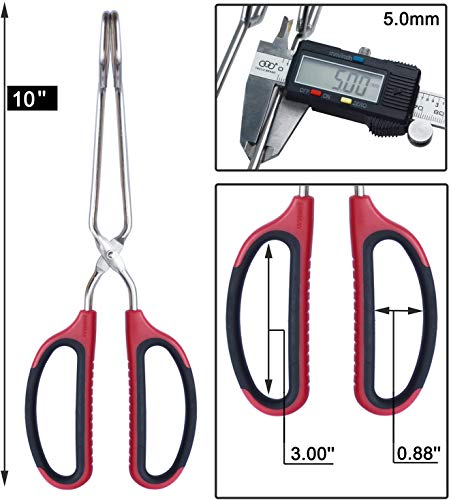 HINMAY Stainless Steel Scissor Tongs with Comfort-Grip Handle 10-Inch - color: Red Handle, size: 10-Inch