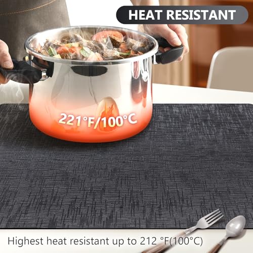 Faux Leather Placemats Set of 4, 12 x 17 Inch, Waterproof Wipeable Heat Resistant Non Slip Table Mats for Dining Table, Kitchen, Indoor Outdoor, Black Gold - color: Leather Black Gold