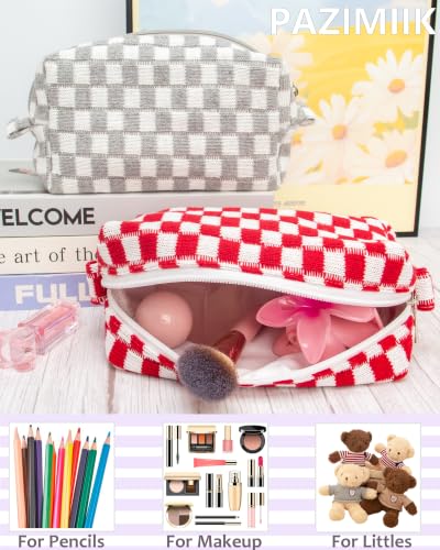 Checkered Makeup Bag for Purse, Small Travel Cosmetic Pouch,Christmas Red - color: Christmas Red