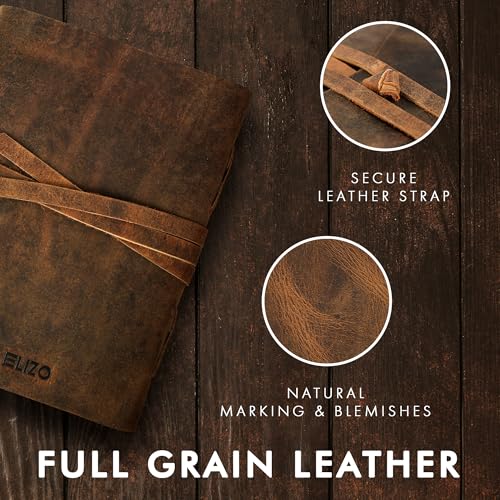 ELIZO Leather Journal Notebook Leather Bound Journal for Men Lined Writing Journals for Women, Small Travel Journal Diary (5x7) - size: 5X7 (Strap Closure)