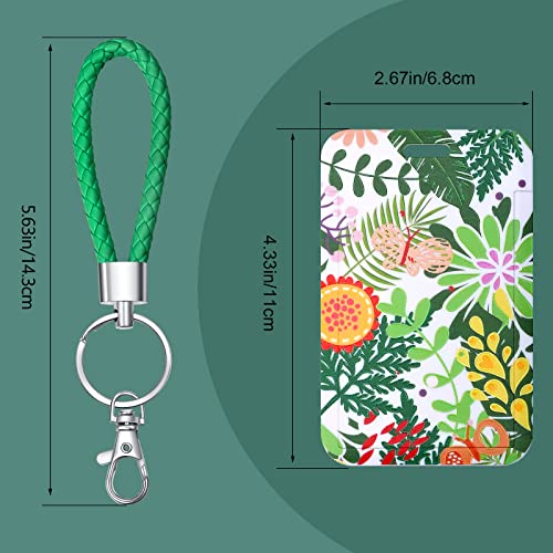 ID Card Badge Holder Key Chain with Metal Keyring, Plastic Slide Open with ID Window for Women Men Girls Students,reen Plant Colorful - color: Colorful Plant